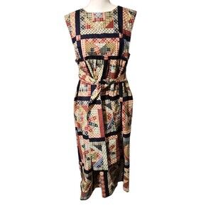 Handmade Pinafore Apron Multicolor Patchwork Print Fabric w/ Cream Lining